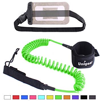 Unigear Premium 10' Coiled SUP Leash (11 Colors) Inflatable Paddle Board Leash with Waterproof Wallet