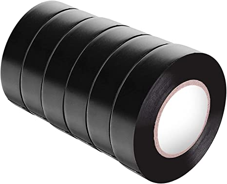 viaky Black Electrical Tape 6 Pack Each Roll 0.6" x 50 High End Industrial Grade - Rated to 176 Degrees & 600 Volts - Vinyl Insulating Backing - Perfect for Electric Wiring Projects