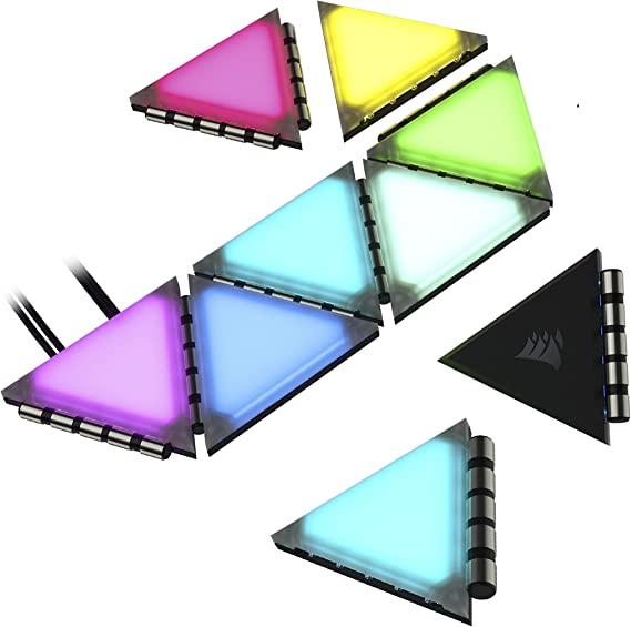 Corsair iCUE LC100 Case Accent Lighting Panels - Mini Triangle - 9X Tile Starter Kit (81 RGB LEDs with Light Diffusion, Simple Magnetic Attachment, iCUE Lighting Node PRO Included)