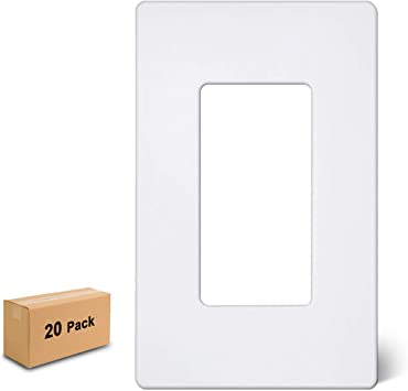 [20 Pack] BESTTEN 1-Gang Screwless Wall Plate, USWP6 Snow White Series, Decorator Outlet Cover, 11.91cm x 7.39cm, for Light Switch, Dimmer, GFCI, USB Receptacle, cUL Listed