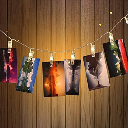 16.4 Ft LED Clips Lights with 30 Clear Photo Clip for Indoor or outdoor Decorate, USB Lights, Warm white , for Hanging Photos Paintings Pictures Card and Memos