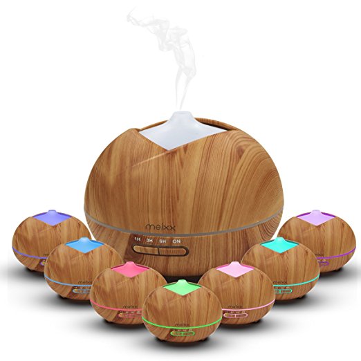 MEIXX Ultrasonic Essential Oil Aroma Diffuser, Cool Mist Humidifier and Purifies Air for Office Home Bedroom Room Study Yoga Spa,Timer and Waterless Auto-Off, 7 LED Light Colors - Wood Grain (400ml)