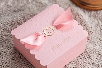 VStoy Christening Days Lovely Pink Party Invitations for Girl Baby Shower with Cute Baby Car Free Pink Wedding Favours Candy Boxes Gift Box 20 Pieces