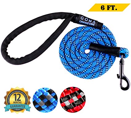 GOMA Strong Chew Resistant Reflective Dog training Leash- 100% Nylon - Increased safety for night walking - Small Medium and Large breeds - ergonomic non slip grip made with mountain climbing rope