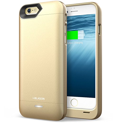 iPhone 6 Battery Case, i-Blason Apple iPhone 6 4.7 Inch External Protective Battery Case / for iPhone 6 Battery charger Case [Ultra Slim] (Lightning Connector Output, MicroUSB Input) (Black/Gold)