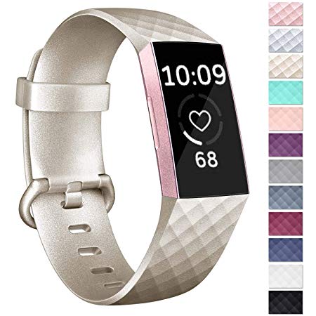 Vancle Silicone Bands Compatible with Fitbit Charge 3 Bands for Women Men, Rose Gold Silver Sport Wristbands for Fitbit Charge 3/Fitbit Charge 3 SE