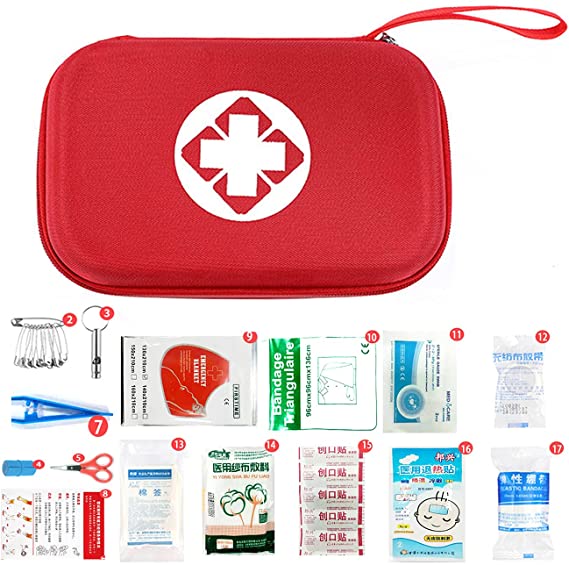 First aid kit, Medicine Storage Bag, Portable First aid Medicine Bag, car Medicine Storage Bag, containing 15 Kinds of Simple First aid Supplies, Suitable for Home Outdoor car (Red)