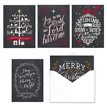 Celebrate the Season Chalkboard Christmas Card Assortment Pack - Set of 25 cards - 5 of each design, versed inside with envelopes (54098)