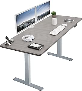 VIVO Electric Height Adjustable 71 x 30 inch Memory Stand Up Desk, Dark Gray Table Top, Gray Frame, Standing Workstation with Preset Controller, 1B Series, DESK-KIT-1G7G