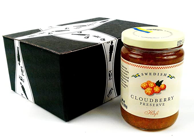 Hafi Swedish Cloudberry Preserves, 14.1 oz Jar in a BlackTie Box