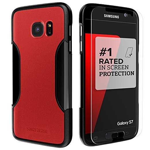 Galaxy S7 Case, (Black Red) SaharaCase Samsung Protective Kit [Bonus Tempered Glass Screen Protector] Rugged Shock-Absorption TPU Rubber Bumper [Premium Finish] Hard Plastic Frame Slim Fit