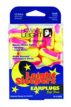 Howard Leight R-01680 Leight Sleepers Pre-Shaped Foam Earplugs, 6 packs (60 Pair Total)