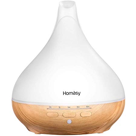 Homasy Essential Oil Diffuser, 330ml Whisper-Quiet Operation Oil Diffuser with Sleep Mode Design, 256 Light Colors, Waterless Auto-off and BPA-free Aromatherapy Diffuser for Office, Home, Yoga-White