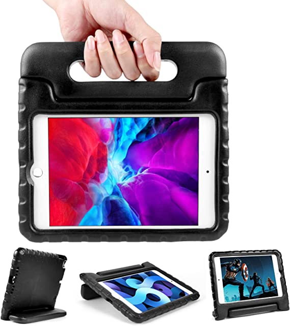 iPad Mini 4 / Mini 5 Tablet Case for Kids | Blosomeet EVA Lightweight Shockproof iPad Mini 5th/4th Generation Case w/ Handle & Foldable Stand | Rugged Protective Kid-Proof ipad Mini 4 Cover | Black