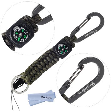 Techion[60-inch Disassembled Length]7-inch Braided Strong Paracord Survival Keychain Key Ring with [Compass][Carabiners][Quick Release Clip]