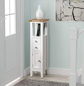 Clifton Oak Small White Painted Wooden Hallway Cabinet | Cream Compact Bathroom Cupboard/Tower | Bedside/Telephone / Side/Console End Table Nightstand Unit