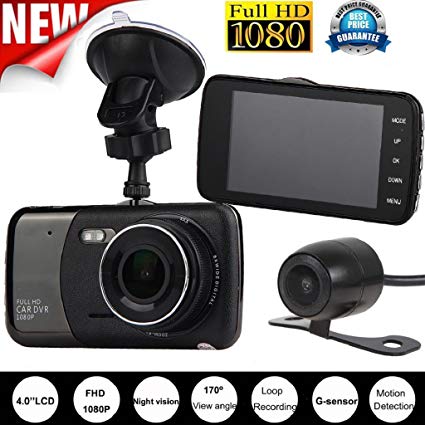 ABCsell 4'' Dual Lens Camera HD 1080P Car DVR Vehicle Video Dash Cam Recorder G-Sensor