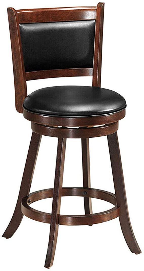 COSTWAY Bar Stools, 360 Degree Swivel, Accent Wooden Swivel Seat Counter Height Bar Stool, Leather Upholstered Design, PVC Cushioned Seat, Perfect for Dining and Living Room(1 Stool, 24)