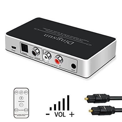 Optical to RCA, Digital to Analog Audio Converter, DAC Digital to Analog Converter with Remote, Support 192KHz/24bit with IR Remote Control, Optical Cable and Power Adapter