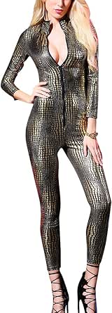 Panegy Women's Snakeskin One Piece Catsuit Skinny Bodysuit Sequin Costume Clubwear