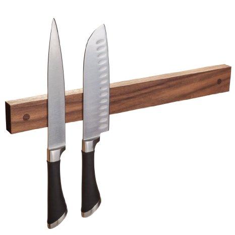 Walnut 16" Magnetic Knife Strip, Solid Wall Mount Wooden Knife Rack, Bar Made in USA