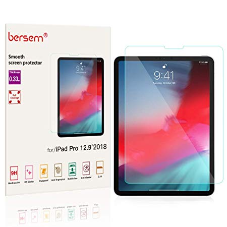 BERSEM Screen Protector for iPad Pro 12.9-inch (Face ID Compatible), Tempered Glass Screen Protector with The Scratch Resistant, Bubble Free, HD Clear, for 2018 iPad Pro 12.9”. (1 Pack)