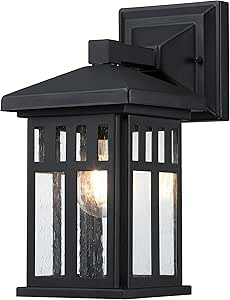 Westinghouse Lighting 6120800 Burnham Craftsman-Style One Light Outdoor Wall Fixture, Textured Black Finish, Clear Seeded Glass