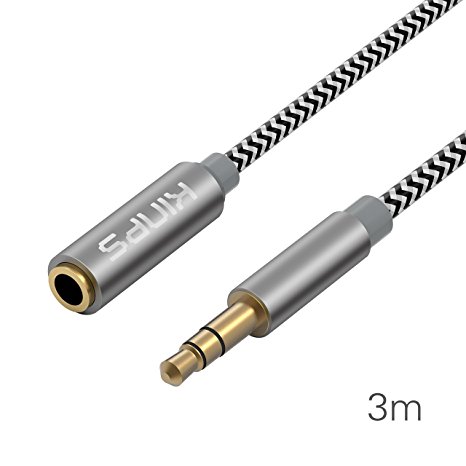 Audio Extension Cable Kinps 10FT Audio Auxiliary Stereo Extension Cable 3.5mm Male to Female, Stereo Jack Cord for Phones, Headphones, Speakers, Tablets, PCs, MP3 Players and More (10ft/3m, Black)