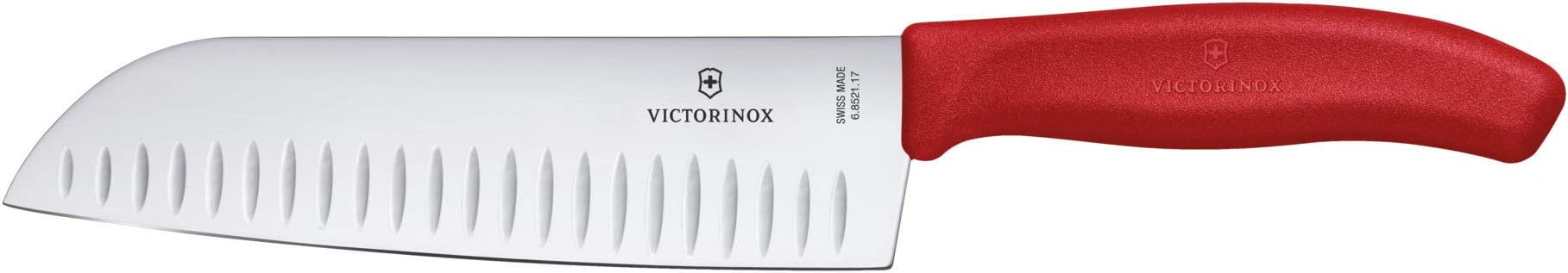 Victorinox Swiss Classic Fluted Edge Santoku Knife with 17 cm Blade, Stainless Steel, Red, 30 x 5 x 5 cm