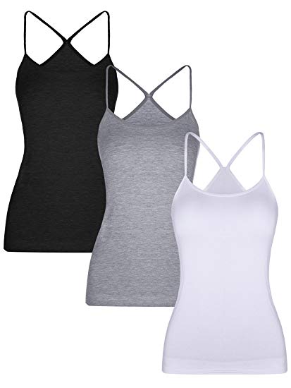 Boao 3 Pieces Women Camisoles Seamless Basic Stretch Cami with Y-back Spaghetti Strap Tank Tops, 3 Colors