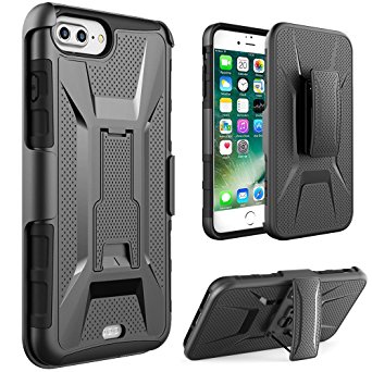 iPhone 7 Plus Case, IVVO [Full body] [Heavy Duty Protection ] Shock Reduction Armor Protective Cover with Locking Belt Clip Kickstand for Apple iPhone 7 Plus (Black)