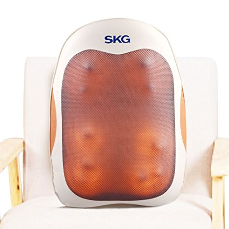 SKG Versatile Deep Shiatsu Kneading Back Massager with Heat (19.5" x 14.5" x 4" Large, 7 lbs, 12 Nodes) - Shiatsu Foot Waist Massager - Office Home Massage Cushion Chair - Back Pain Relief Machine