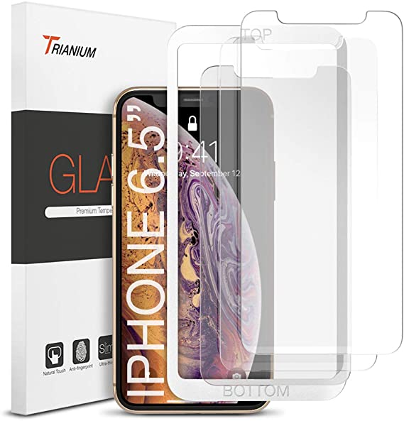 Trianium (3 Packs) Screen Protector Designed for Apple iPhone 11 Pro Max, iPhone XS Max (6.5" 2018) Premium HD Clarity 0.25mm Tempered Glass Screen Protector Easy Installation Alignment Case (3-Pack)