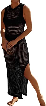 Bsubseach Crochet Cover Ups for Swimwear Women Hollow Out Swimsuit Coverup Backless Bikini Beach Dress