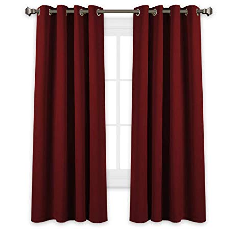PONY DANCE Thermal Insulated Curtains - Home Decor Window Treatments Curtain Drapes for Kid's Room, Plain Drape Blind for Kitchen, Set of 2 Panels, 46" Width by 72" Depth, Red