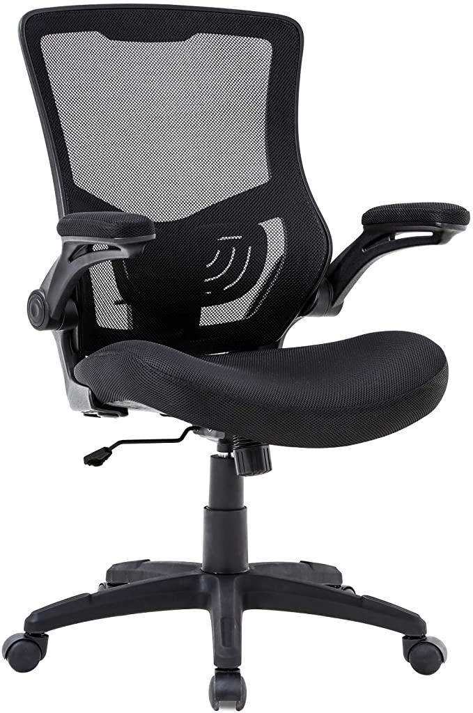 Home Office Chair Desk Chair Mesh Computer Chair with Lumbar Support Flip Up Arms Modern Task Chair Adjustable Swivel Rolling Executive Mid Back Ergonomic Chair for Adults, Black (1)