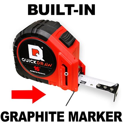 16' Foot QUICKDRAW PRO Self Marking Tape Measure - 1st Measuring Tape with a Built in Pencil - Contractor Grade Steel Tape - 16 Foot Power Locking Tape Ruler