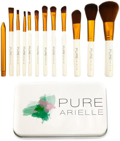 Insane Sale! Ends Today! Pure Arielle Best Vegan 12 Piece Professional Synthetic Makeup Brush Set Includes Metal Organizer Box - White Bamboo Handle Pcs Cosmetic Beauty Kabuki Make Up Brushes Kit