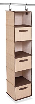 Internet's Best Hanging Closet Organizer with Drawers | 6 Shelf | 3 Drawers | Clothing Sweaters Shoes Accessories Storage | Brown (Beige)