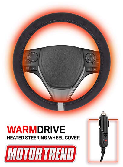 Motor Trend SW2311 Gray WarmDrive 12v Heated Steering Wheel Cover – DC Powered Hand Warmer with Automated Thermostat, Universal Fit for Car Truck Van and SUV