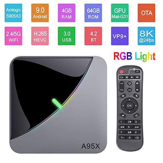 Android 9.0 TV Box A95X F3 Air 8K RGB Smart TV Box Light Amlogic S905X3 4GB 64GB 2.4G&5.8GHz Dual WiFi BT 4K 60fps Netflix YouTube Smart TV Dongle Media Player