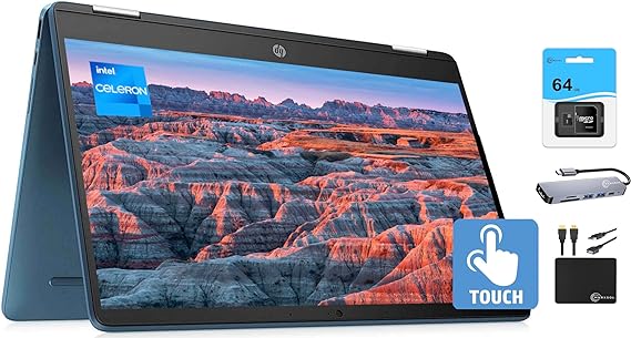 HP X360 Chromebook Spin 2-in-1 Convertible Laptop Business (2023),14" HD Touchscreen,Intel Celeron N4020 Processor, 4GB RAM, 128GB (64GB eMMC 64GB SD), WiFi, Long Battery, Chrome OS MarxsolAccessory