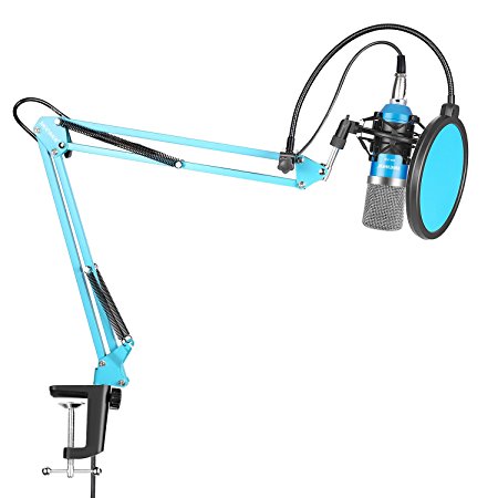 Neewer Professional Studio Condenser Microphone Kit for Computer Studio Broadcasting Recording, Includes NW-700 Microphone (Blue), Black Suspension Boom Scissor Arm Stand, Shock Mount and Pop Filter