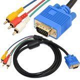 5ft 15M VGA Male Plug 15 pin to 3 RCA Audio AV Cable Adapter for HDTV PC DVD
