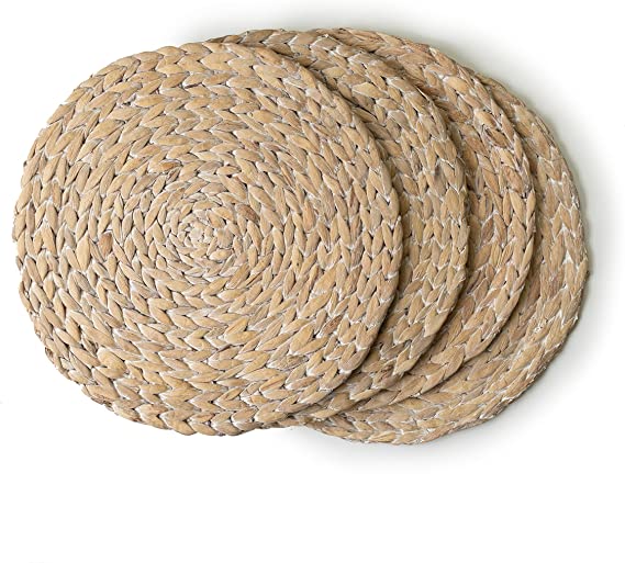 Benson Mills Water Hyacinth Braided Round Placemat Set of 4 (Whitewash, 13.5" Round)