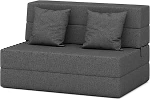 yoyomax Folding 2Pillow, Convertible Chair, Sleeper Futon Sofa Couch-Linen Fabric Floor Foldable Bed Mattress for Living Dorm/Guest Room/Home Office/Apartment, Twin, Dark Gray