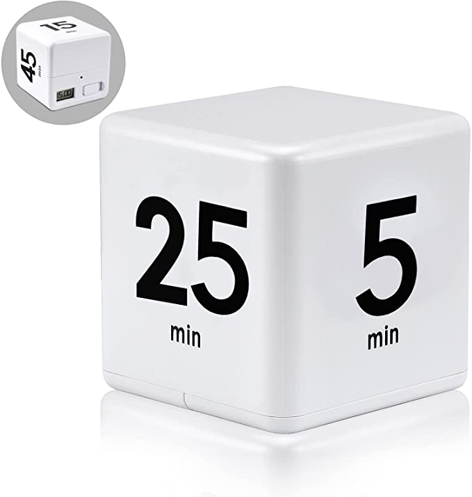 Yotako Cube Timer, Kitchen Timer for Cooking Time Management Timer Desk Timer Cube Timer for Kids Block Timer Cube Classroom Workout Study Timer (25-5-45-15 Minutes, White)