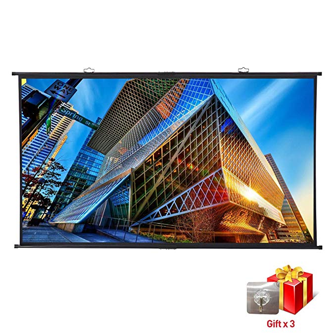 Projector Screen, Manual Pull Down, Excelvan Portable Diagonal 120" 16:9 Wrinkle-Free 4K HD Home Cinema Video Screen, Easy Install on Wall Mount, Strong Sticky Hook Included