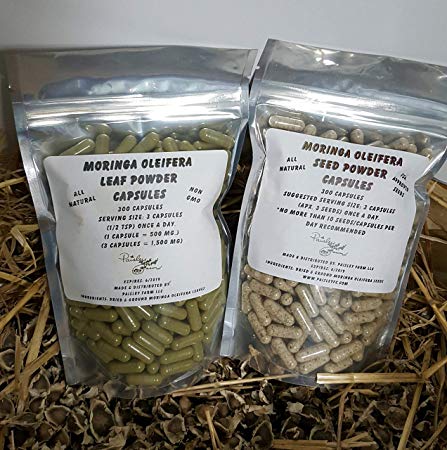 Moringa Leaf Powder Capsules & Moringa Seed Powder Capsules - Value Pack - Made Fresh On Demand! (300 Each)