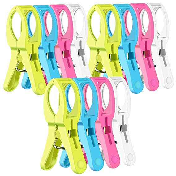Eokeanon 12 Pack Fashion Color Beach Towel Clips Chair Clips Towel Holder for Beach Chair or Pool Loungers on Your Cruise, Jumbo Size, Keep Your Towel from Blowing Away